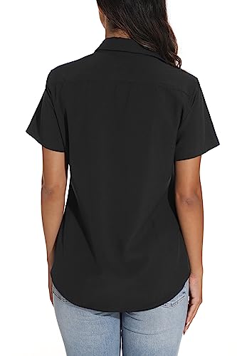 GUANYY Women's Short Sleeve Button Down Shirt Womens Shirts Dressy Casual Business Work Blouses V Neck Collared Tops4