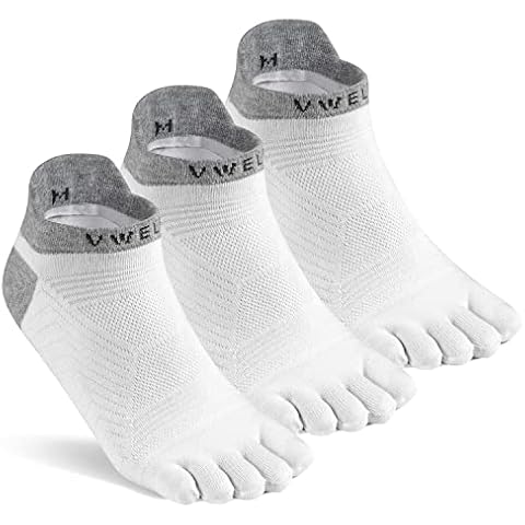 VWELL Toe Socks for Men Women COOLMAX Five Finger Socks, High Performance 5 Toe Socks Ankle Running Five Toe Socks, 3 Pairs, White, Medium Cover