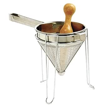 Norpro 642 Stainless Steel Chinois with Stand and Pestle Set, Bouillon Strainer, Jelly Strainer, China Cap
