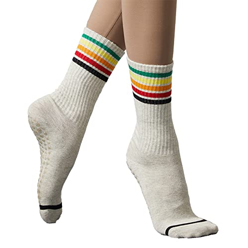 Pigoldog Yoga Socks For Women,Non Slip Skid Socks,Knee High Socks,Grippy Crew Pilates Socks,Great Grip Socks For Barre&Dance (Rainbow) #TOP5