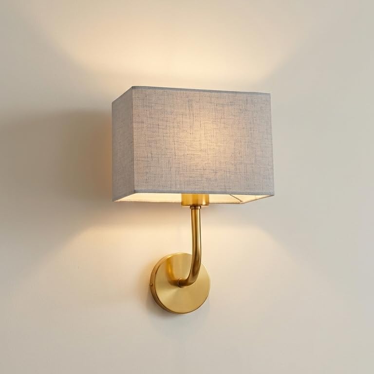 Image of Premium Gold Wall Lamp | Rectangular White Linen Fabric Shade Wall Sconce | Decorative Lighting for Bedroom Living Room Hallway Dining Office Restaurant Hotel | Without Bulb