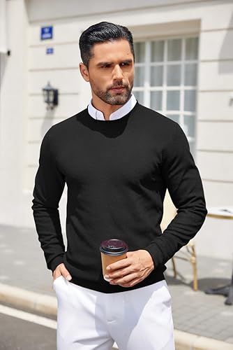 COOFANDY Mens Dress Pullover Sweater Lightweight Waffle Knit Sweater Slim Fit Crewneck Business Casual Sweater Black - Image 7