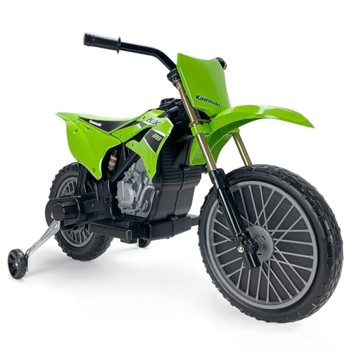 INJUSA - Moto Eléctrica Infantil Kawasaki KX85, para Niños +3 Años, Batería 12V, Pedal Acelerador, Ruedas de Apoyo, Freno Eléctrico, Velocidad 5 km/h, Verde