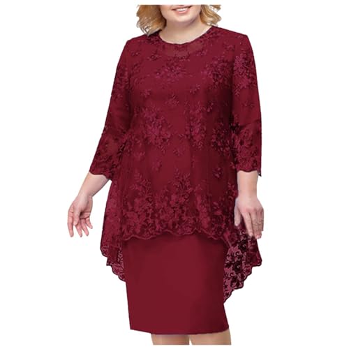 Vestido de fiesta de graduación para mujer, elegante, con encaje bordado, media manga, vestido casual para mujer, rosso, 4XL