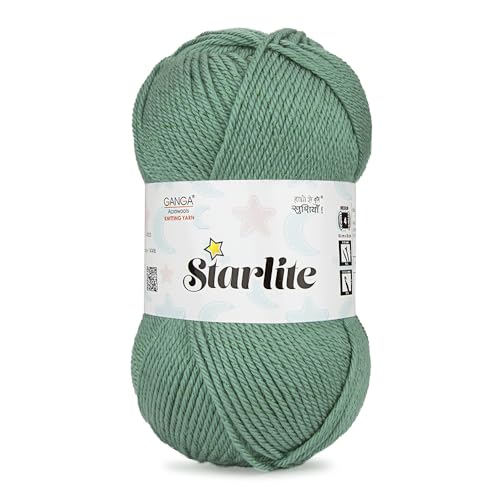 Image of Ganga Acrowools Wool Starlite, 99% Anti Pill Yarn 1% Metal, Hand Knitting Yarn Oekotex Class1 Certified (Stl008-Sap Green), 100 Gram