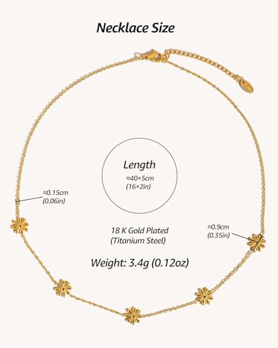 18K Gold Plated Daisy or Gold Ball Station Necklace for Women - Delicate Titanium Steel Non-tarnish Choker with Adjustable Chain, Perfect Layering Jewelry2