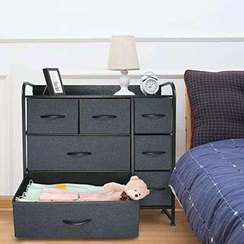 Murealy Fabric Dresser For Bedroom - Dresser With 7 Drawer, Fabric Dresser Tower, Drawer Chest For Closet, Living Room, Office, Entryway, Storage Dresser With Steel Frame, Wood Top, Easy Pull Handle #TOP1