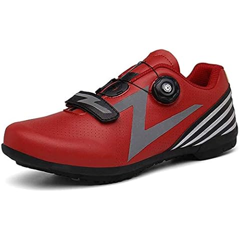 Bike Shoes Cycling Shoes Breathable Unisex Outdoor Sports Mountain Bike Lock-Free Bicycle Shoes Road Racing Shoes (5.5,red) Cover