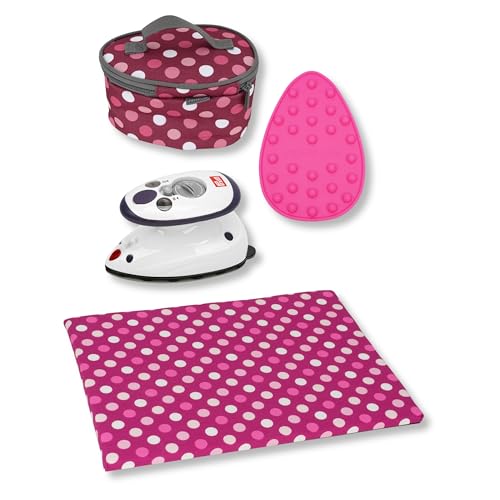 Semplix Bügelset 4-teilig mit Prym Mini-Dampfbügeleisen Bügelunterlage Silikonablage & Reisetasche für Nähen Quilten Patchwork & Reisen