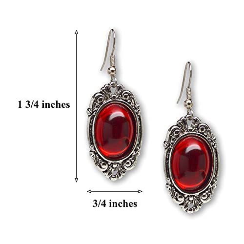 Gothic Blood Red Cabochon Dangle Earrings In Silver Finish Pewter Frame3