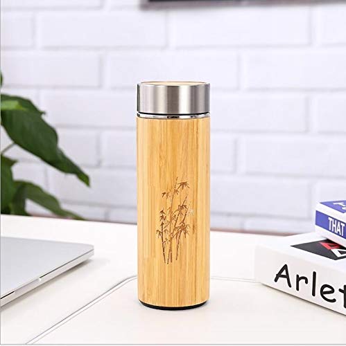 Image of PagKis Bamboo Stainless Steel Flask Water Bottle /Thermos with Tea Strainer | Double Wall Vacuum Insulated | Hot & Cold (450 ML)