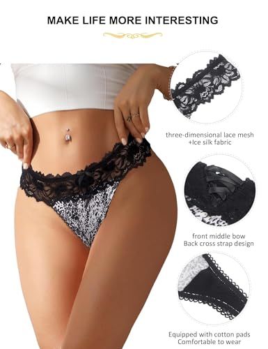 Image of ohyeah Sexy Lace G-String Thongs Panties Low Rise Underwear Undies for Women Cotton Crotch Cheeky Tangas Panties 4-18