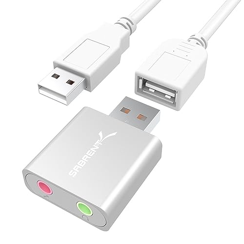 SABRENT | Adaptador USB a Jack 3,5 mm con Entrada de micrófono para Auriculares | Tarjeta de Sonido...