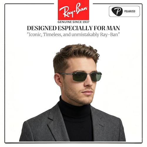 Image of Ray-Ban RB3498 Rectangle Shaped Sunglasses for Men with Official RAYBAN Eyewear Kit