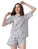 Picture of NAP BOUND Women's Woven Print Pajamas Set Cotton Short Sleeve 2-Piece Sleepwear with Pockets, Breathable Loungewear (XLH,L)