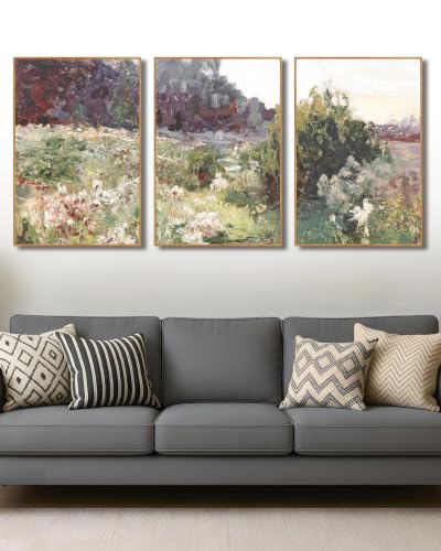 UPWOIGH Impressionist Meadow Wood Framed Wall Art Set of 3, 24 x 36 Inch