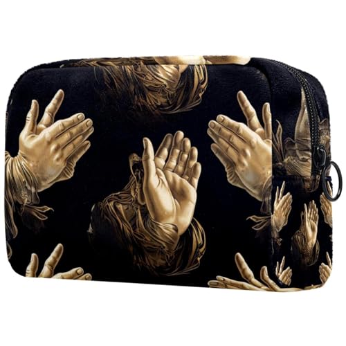 Borsa per il trucco per borsa cosmetica da viaggio per il portatile versatile con cerniera per le donne - Stampe in preghiera con mani multicolore 2