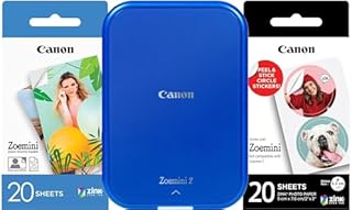 Canon Zoemini 2 Printing Kit Photo Printer + Zinc Photo 20-Piece + ZP-2030 (20 Sheets) + 10 Circle Stickers (for Smartphone, USB C, Bluetooth, Mobile Printing) Navy Blue