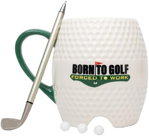 Golf Mug - Born to Golf Forced to Work Ceramic Mug, 16 Oz