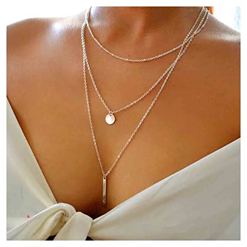 Inilbran Vintage Layered Coin Choker Necklace Long Bar Choker Necklace Gold Layering Disc Necklace Choker Boho Long Necklaces Chain Jewelry for Women and Girls - Image 3