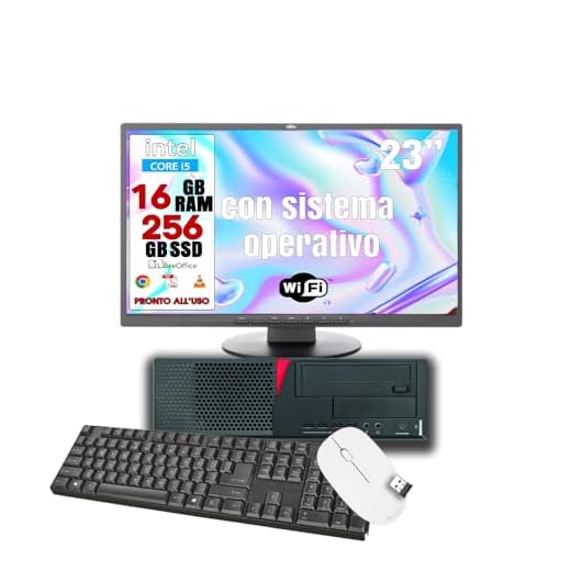 Postazione PC COMPLETA, Processore i5, Ram 16Gb, SSD 256Gb, Wi-Fi, sistema operativo attivo a vita - Pronto all'uso con programmi installati - Tastiera, mouse e MONITOR 23" RICONDIZIONATO