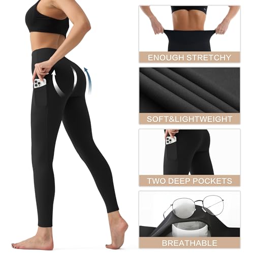Image of YUDSUD High Waisted Leggings for Women with Pockets - Tummy Control Capris Yoga Pants for Workout Running Athletic Cycling