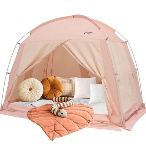 Queen Size Bed Tents Canopy Bed–Privacy Dream Tent for Cozy Indoor Sleeping, Light-Reducing,and Breathable, with 4 Doors Floor Tent Bed