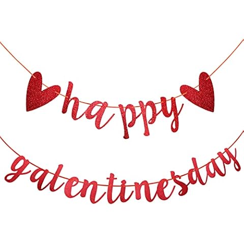 Happy Galentine's Day Banner, Red Glitter Heart & Galentine’s Day Garland Banner Sign for Ladies Girls Friends Valentine’s Day Party Decor, Break Up Party Favor Photo Props Cover