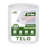 COVALL Telone Impermeabile Trasparente Occhiellato, 3x6 m Misure Finali, 165 g/m² Addensato e Resistente per Esterno, Antipioggia, Copritutto