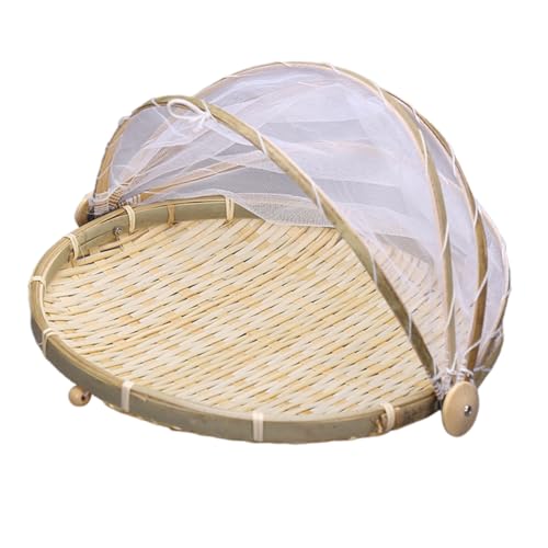 OFFSCH 1Pc Handmade Picnic Basket Dustproof Gauze Cover Hand Woven Bread Holder for Fruits and Vegetables S Storage