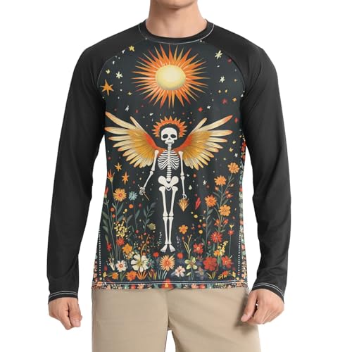 Camisas de natación para hombre esqueleto bohemio manga larga negra UPF 50+ cómoda para sol