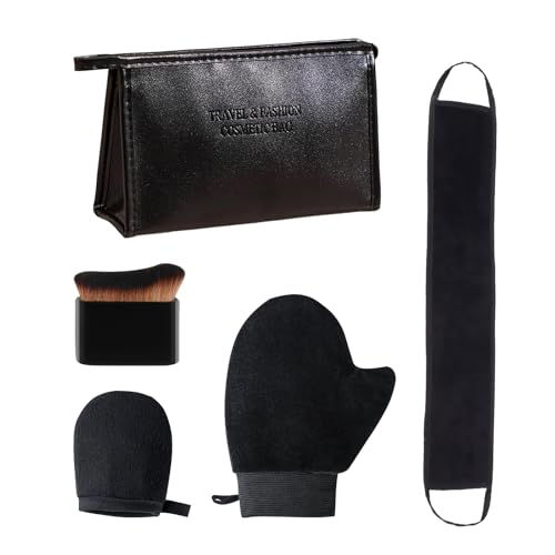 EOAMGO 5 in 1 Self Tanning Mitt Applicator Kit Double Sided fake tan mitt with Mini Tanning Glove Reusable Face Tanning Brush Back Tanner Applicator for Back and Hard-to-reach Areas (Black)