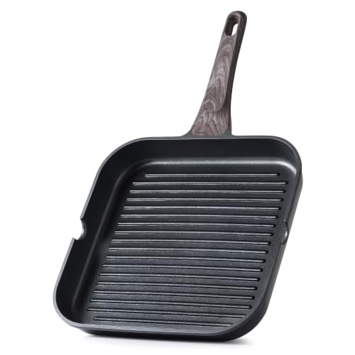 Image of SENSARTE Nonstick Grill Pan for Stove Tops, Versatile Griddle Pan with Pour Spouts, Square Grill Pan for Big Cooking Surface, Durable Grill Skillet for Indoor & Outdoor Grilling. PFOA Free, 11 Inch