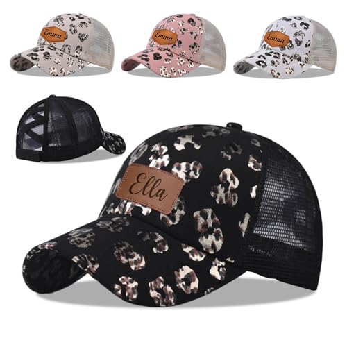 Feraurae Custom Ponytail Hats for Women Gift Mothers Day Personalized Womens Baseball Caps Leather Patch Name Fashion Golf Trucker Hat for Mom Girls