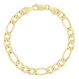 Nuragold 10K Real Yellow Gold Figaro Link Chain Bracelet 7
