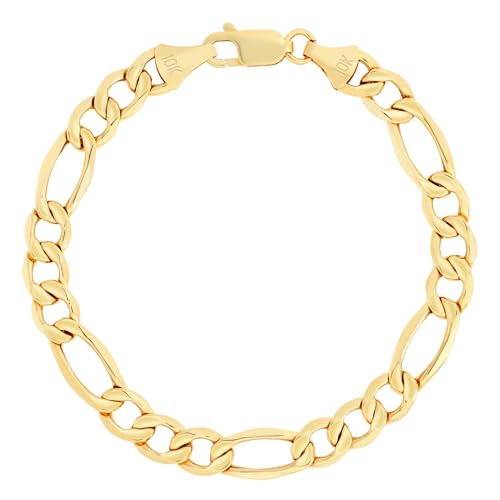 Nuragold 10K Real Yellow Gold Figaro Link Chain Bracelet 7