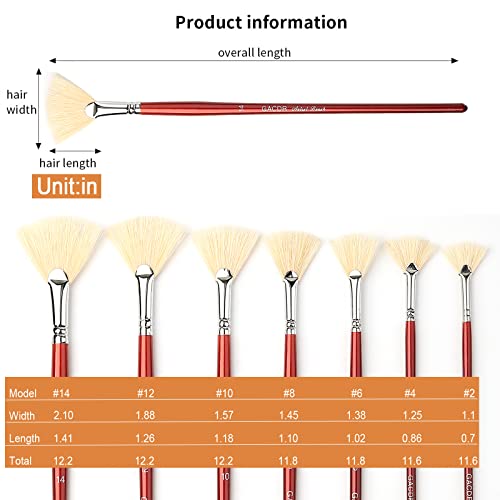 Fan Brush for Painting, 7 Pieces Fan Brush Set with Hog Bristle Natural Hair and Long Wood Handle, Professional Artist Fan Brushes for Acrylic Painting,Oil Watercolor Painting