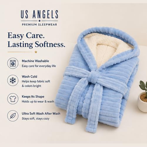 Image of US Angels Plush Robe For Girls- Plush Winter PJ Robe With Pockets, Hoodie & Belt- Ultra-Soft Bathrobe