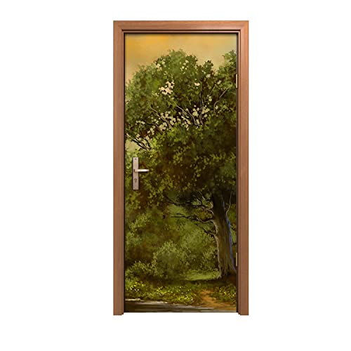 Autocollant de porte ciel forêt rivière crée une ambiance nature au salon