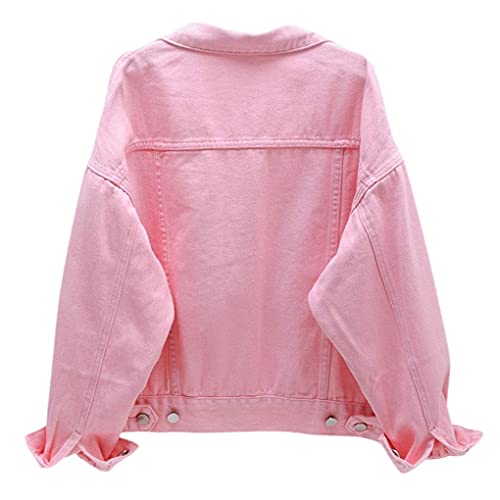 Ebossy Women's Candy Color Denim Jacket Relaxed Fit Casual Jean Trucker Jacket (X-Large, Pink) #TOP1