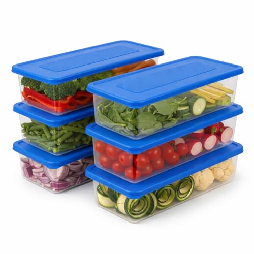 Image of Fridge Storage Containers Set of 6 (1500 ML Each) with LID, Stackable Fridge Storage Boxes for Fruits & Vegetables, BPA Free Kitchen Storage Containers for Fridge