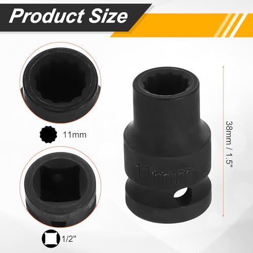 Image of HARFINGTON 1 /2 inch Drive x 11mm Shallow Impact Socket 12-Point Metric CR-V Steel Spindle Nut Impact Flip Sleeve for Home Auto Nuts Bolts Repair