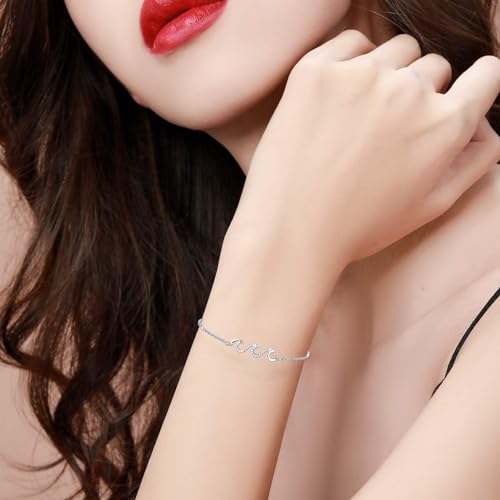 925 Sterling Silver Wave Bracelet Anklet for Women 14K White Gold Plated Adjustable Cubic Zirconia Beach Ocean Anklet Large Bracelet Hypoallergenic Wave Jewelry Gift for Festival Vacation2