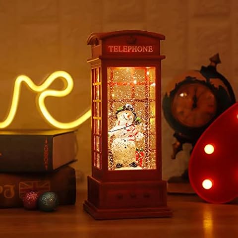 Christmas Decoratives Christmas Lanterns Christmas Snow Globes Musical Lighted Christmas,Snow Globe USB and Battery Water Glittering Swirling Red Telephone Booth Cover