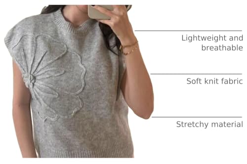 Image of 2026 Womens Floral Sweater Vest Cute Cap Sleeve Tops 3D Flower Decor Knit Tank Top Loose Spring Fall Summer Clothes