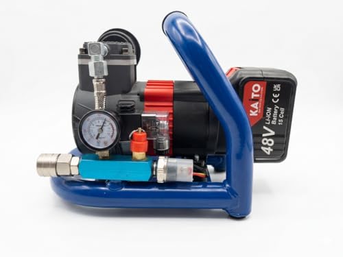 Image of KAITO 48V Cordless Air Compressor Machine | Portable Heavy-Duty Mini Compressor Pump with 15-Cell Lithium-Ion Battery & Charger | 175 Max Pressure, 75dB | Cars, Bikes, Nailing & Spray Painting Black