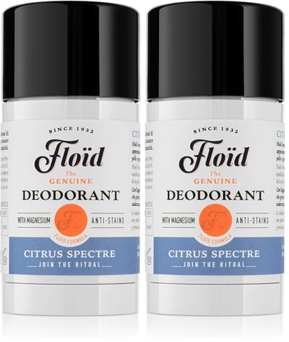 Floid Citrus Spectre Deodorant (75 ml), desodorante hombre con sales de magnesio de alta absorción y frescor duradero, desodorante sin aluminio ni parabenos con fórmula antimanchas (Paquete de 2)