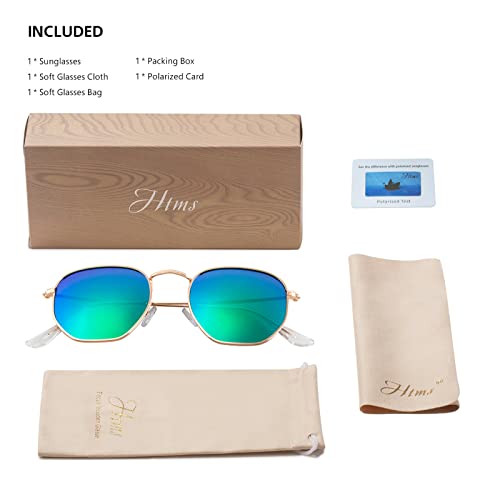 Image of Hipster Hexagonal Polarized Sunglasses Men Women Geometric Square Small Vintage Metal Frame Retro Shade Glasses