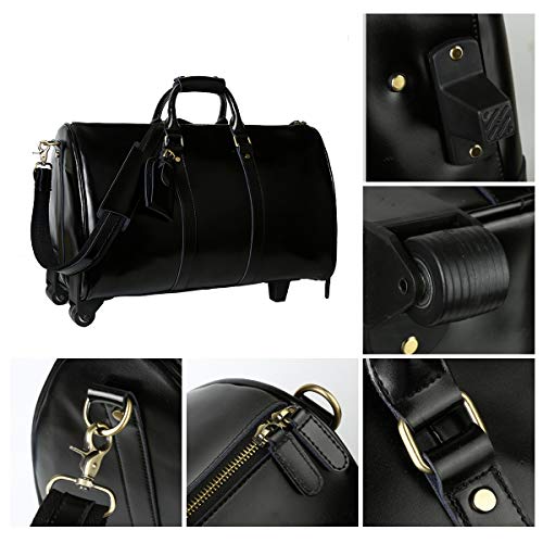 Leathario Mens Genuine Leather Overnight Travel Duffle Overnight Weekender Bag Luggage Carry On Airplane (Black-123)