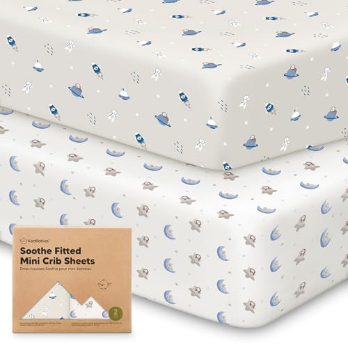 Image of 2-Pack Mini Crib Sheets Fitted - 38x26 Pack N Play Sheets for Pack and Play Mattress, Organic Cotton, Soft & Breathable Playard Bedding, Neutral Mini Toddler Bed Cover for Boys, Girls (Cosmo)